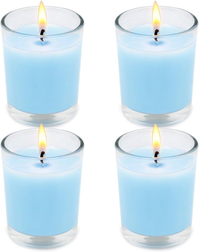 BERYSCEN Set of 4 Babyblue Votive Candles Clear Glass Filled Unscented Soy Wax Candle for Home Spa Weddings Holiday Baby-Shower Party and DIY - Image 1